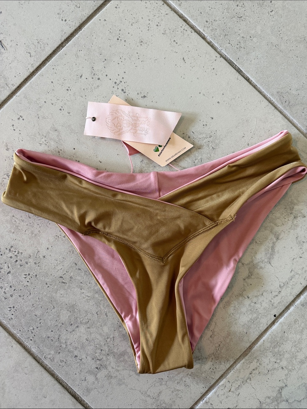 Two-Tone Pink and Olive Reversible Women’s Bikini Bottom